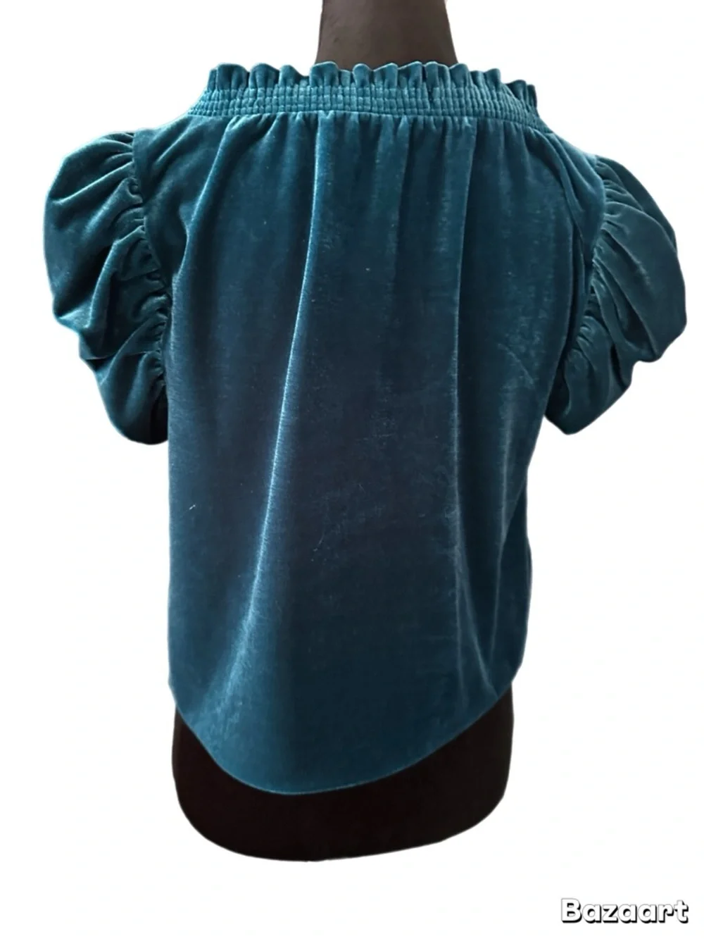 Free People Teal Velvet Puff Sleeve Peasant Top size XS